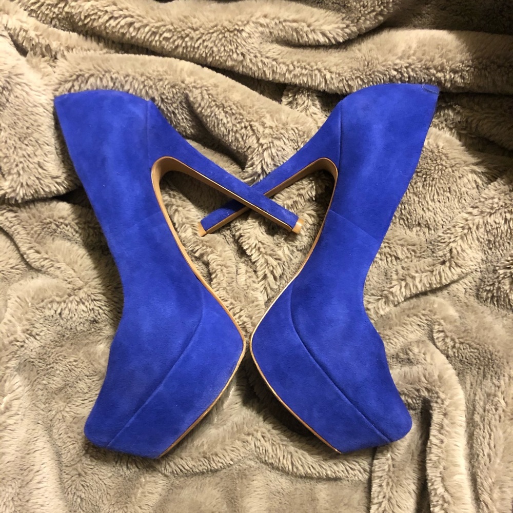 Blue suede heels